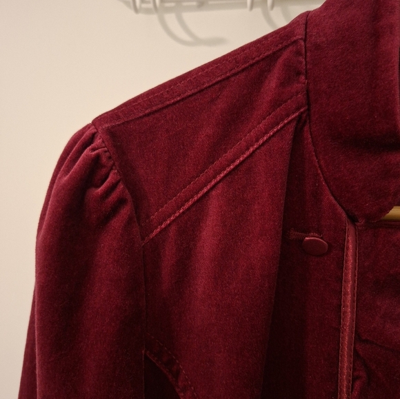 White House Black Market Women's Burgundy Velvet Corset Peplum Blazer (Size 00) - Picture 5 of 13